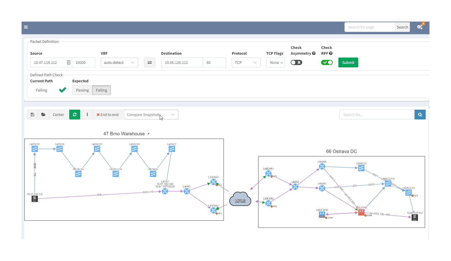 Analiza danych w sieci za pomocą aplikacji (IP Fabric demo platform)
